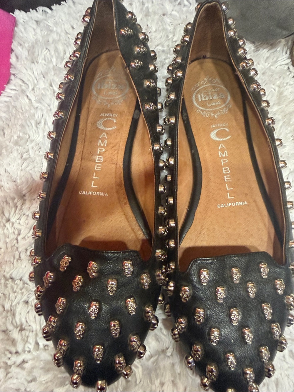 Jeffrey Campbell Black Studded Skull-Accent Ballet Flats